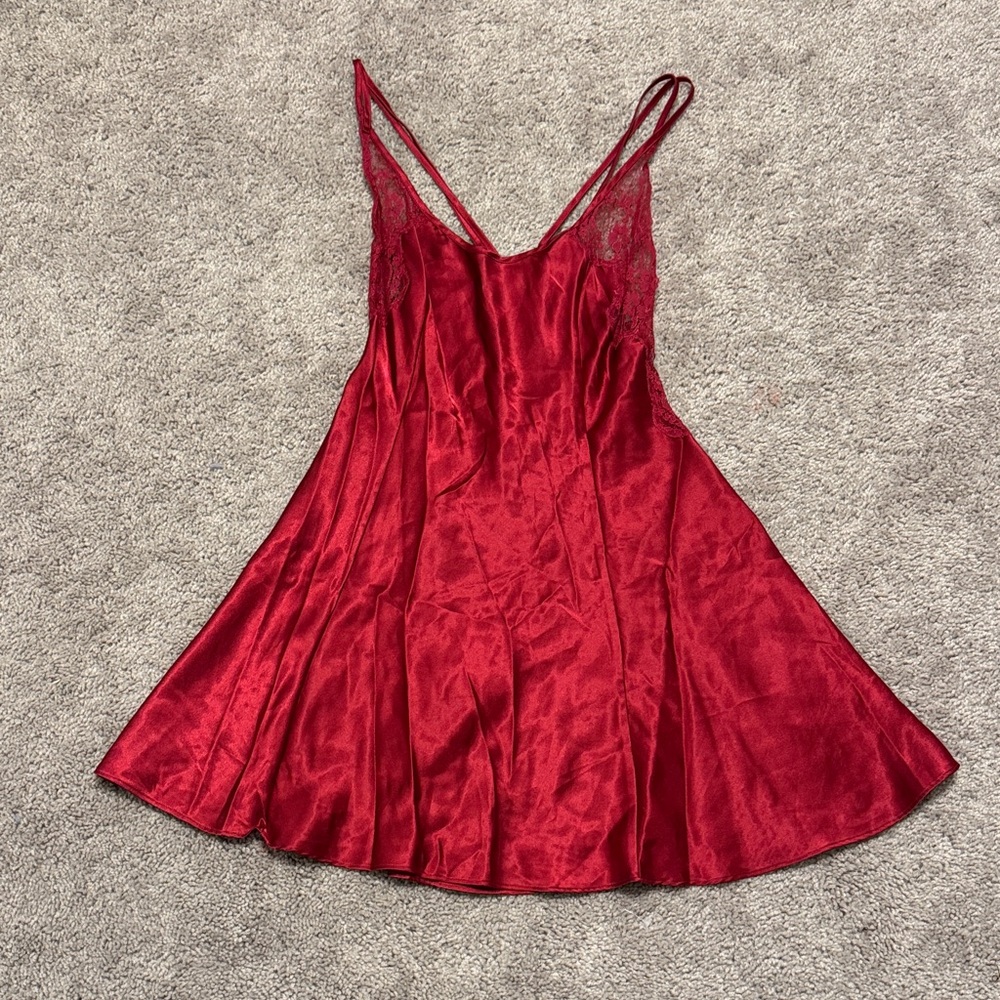 Vintage Victoria's Secret Red Satin Lace-Trim Slip dress